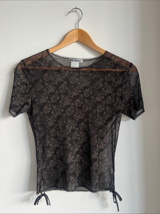 Issey Miyake Tops - Issey Miyake Black Sheer Floral Short Sleeve Tee